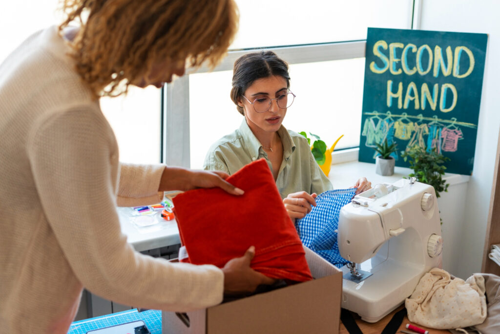 two women at a charity donation event